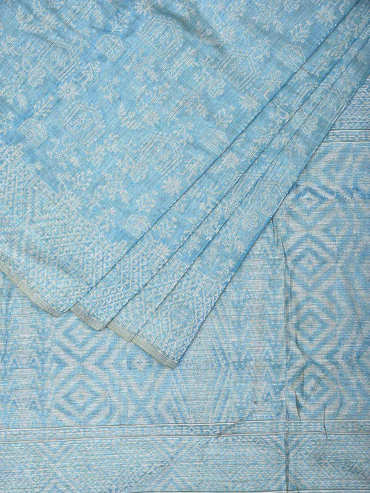 Blue Special Cotton 80s Double Cloth with Village Theme Design o0397