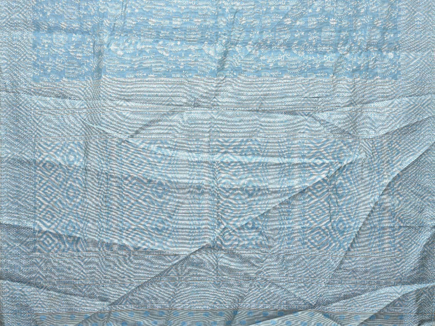 Blue Special Cotton 80s Double Cloth with Village Theme Design o0397