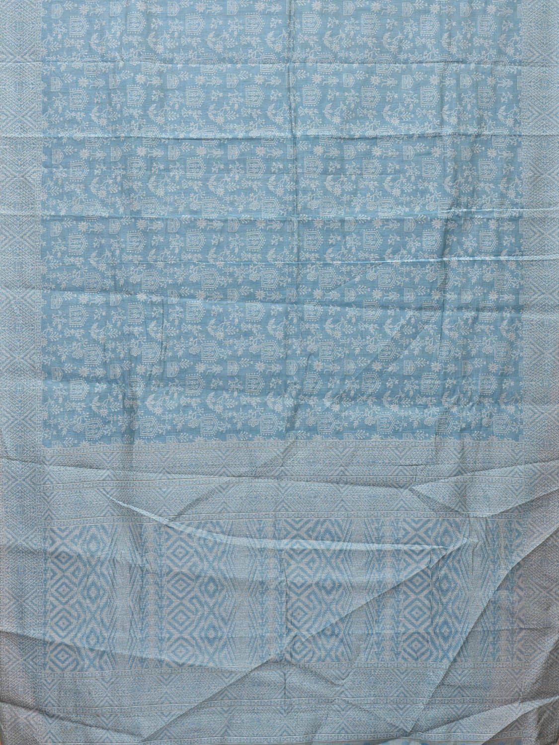 Blue Special Cotton 80s Double Cloth with Village Theme Design o0397
