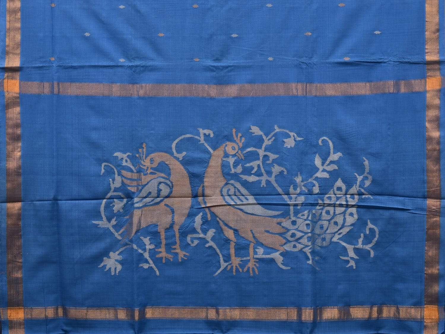Blue Uppada Cotton Handloom Saree with Peacocks Pallu Design u1824