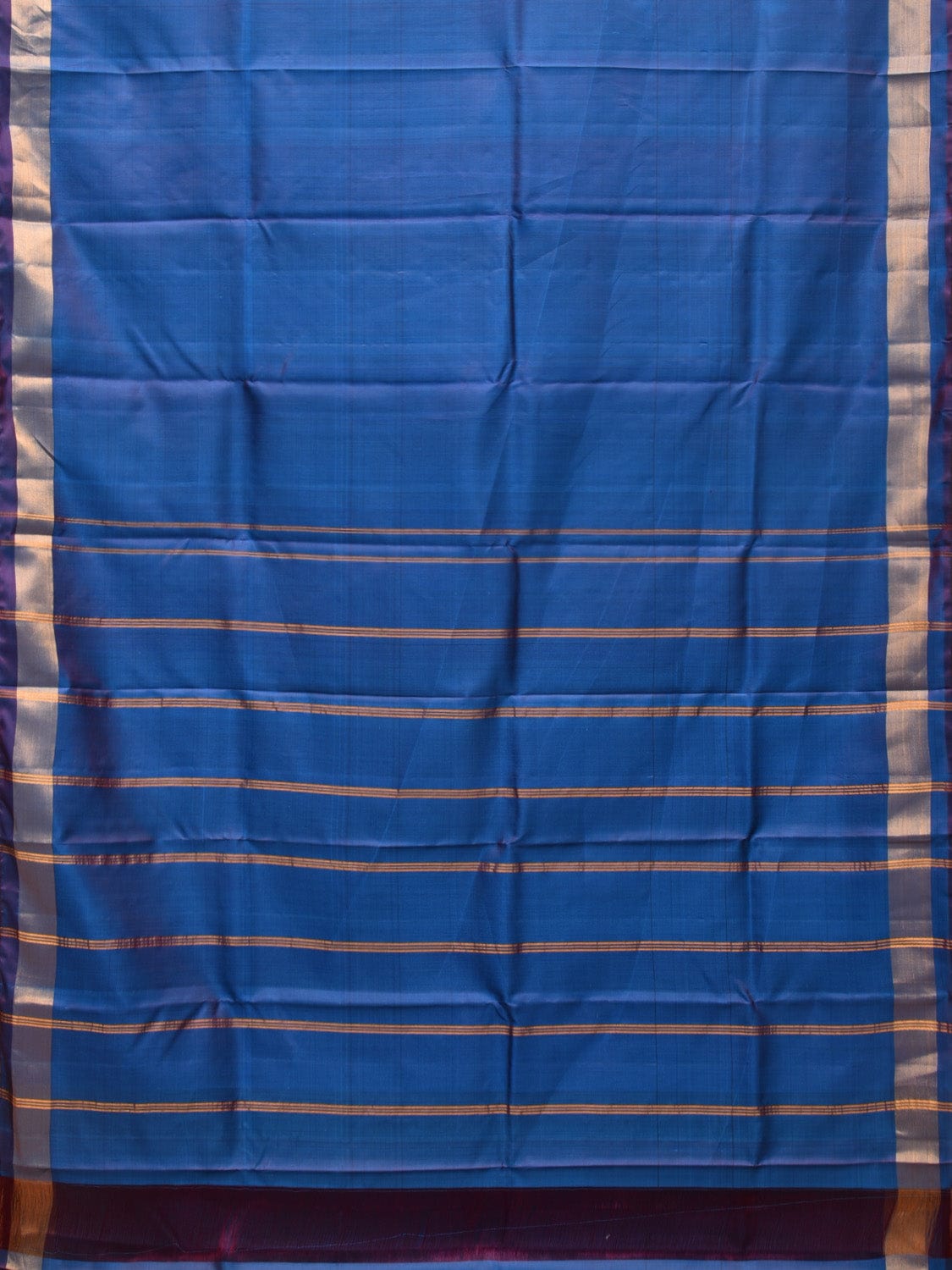 Blue Uppada Silk Handloom Plain Saree with Strips Pallu Design u2061