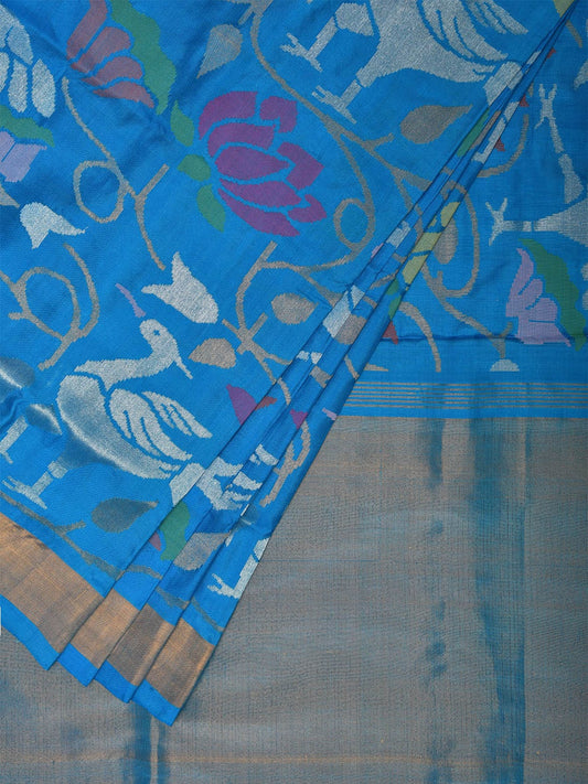 Blue Uppada Silk Handloom Saree with All Over Birds and Lotus Design u2304