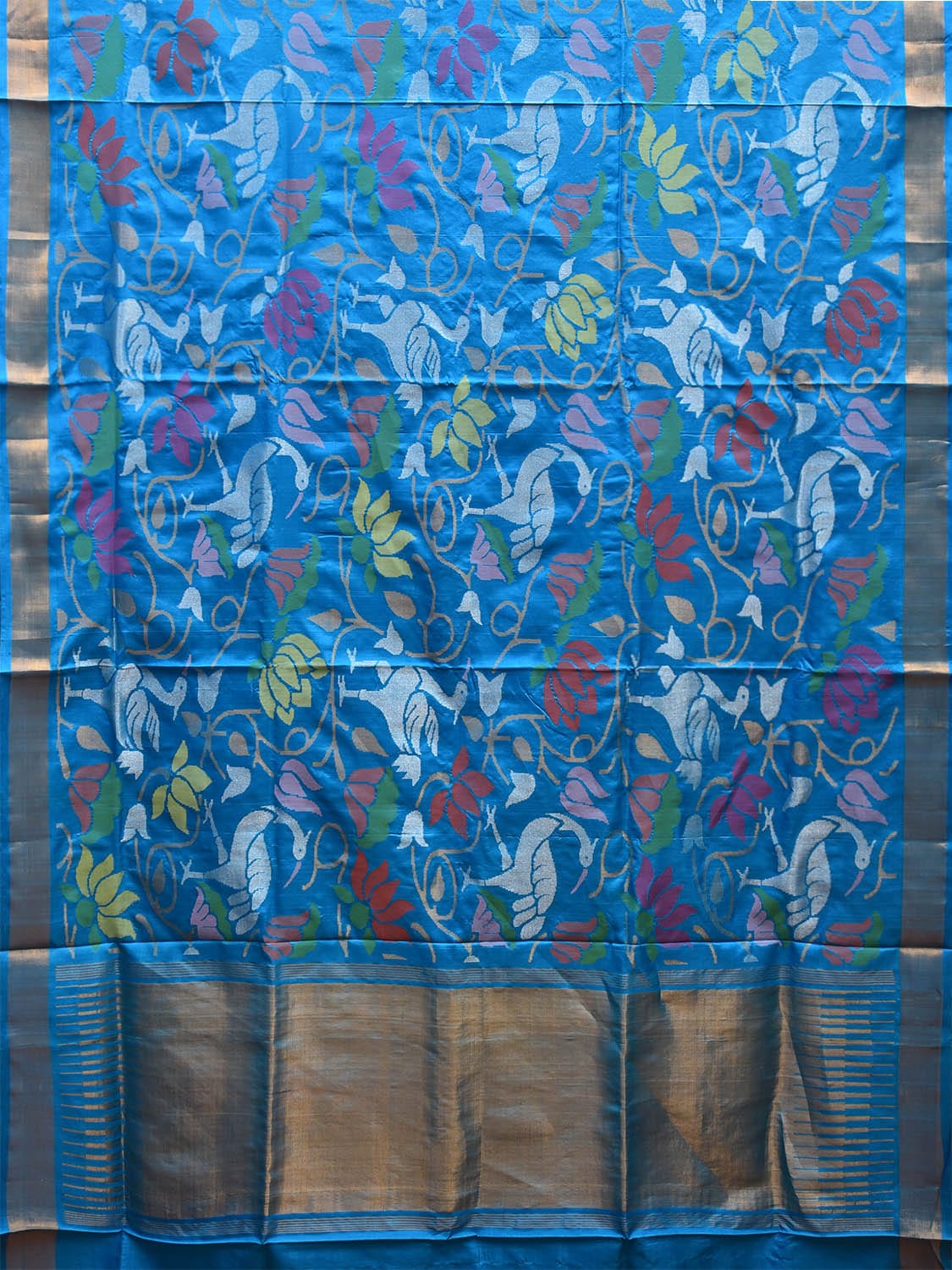 Blue Uppada Silk Handloom Saree with All Over Birds and Lotus Design u2304
