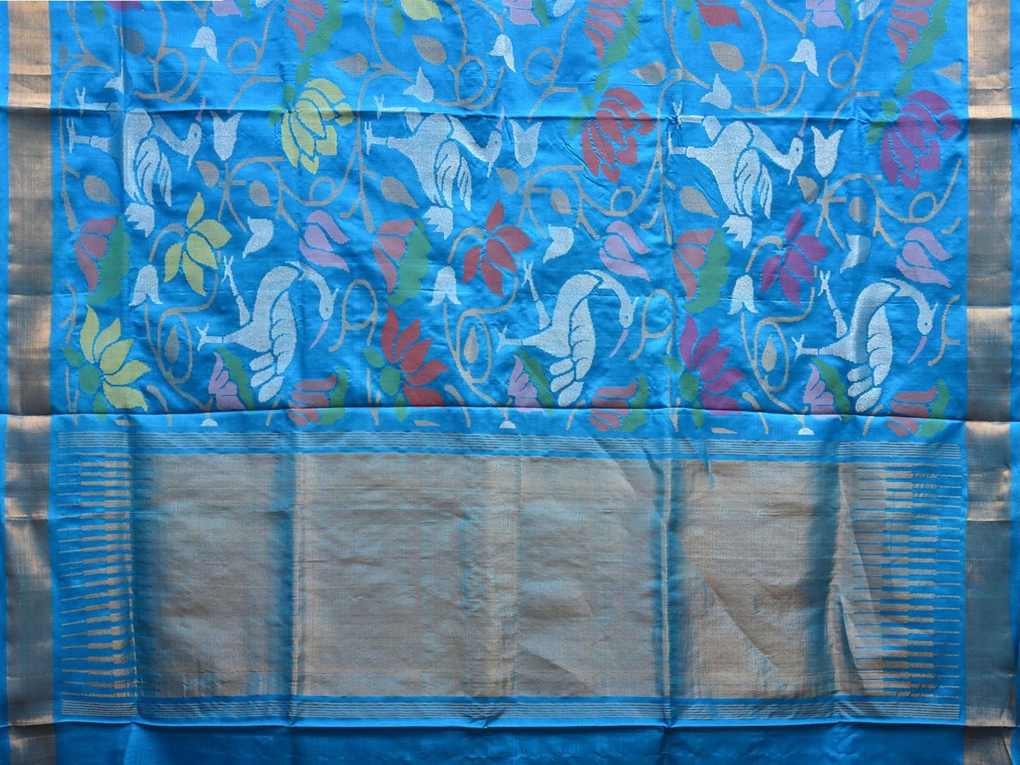Blue Uppada Silk Handloom Saree with All Over Birds and Lotus Design u2304