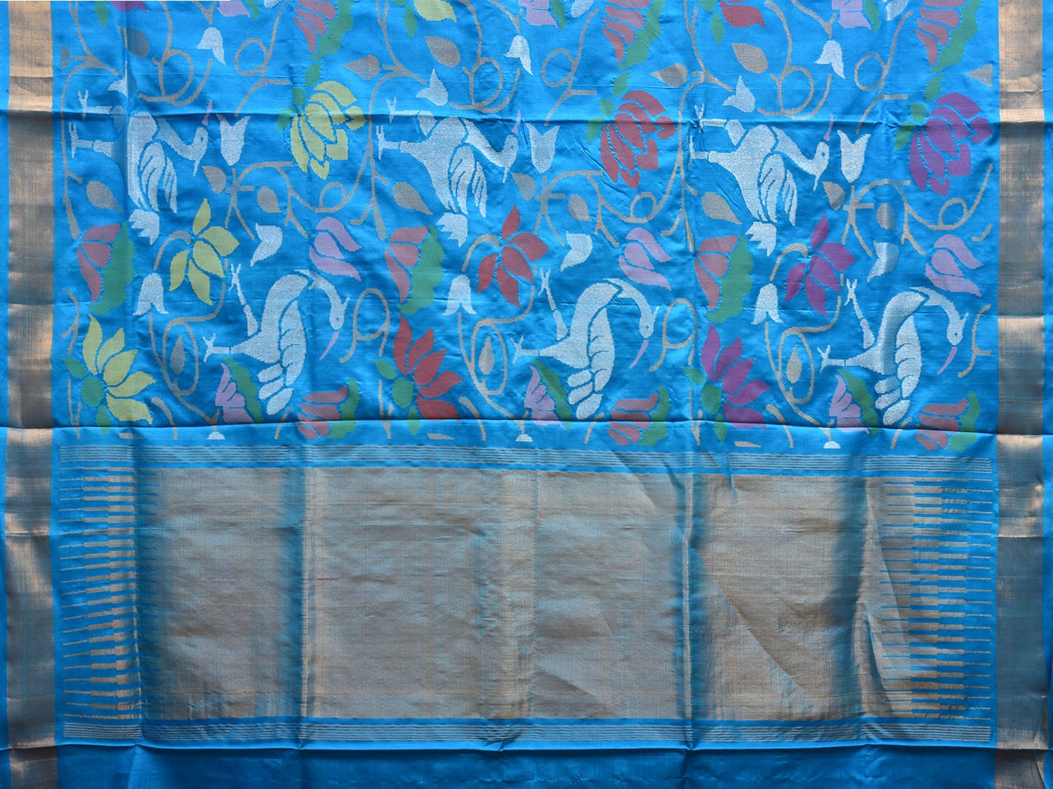 Blue Uppada Silk Handloom Saree with All Over Birds and Lotus Design u2304