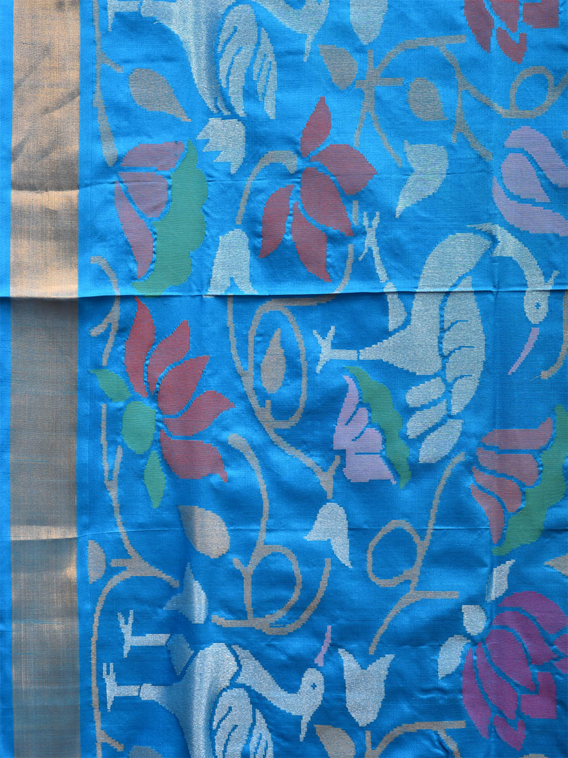 Blue Uppada Silk Handloom Saree with All Over Birds and Lotus Design u2304