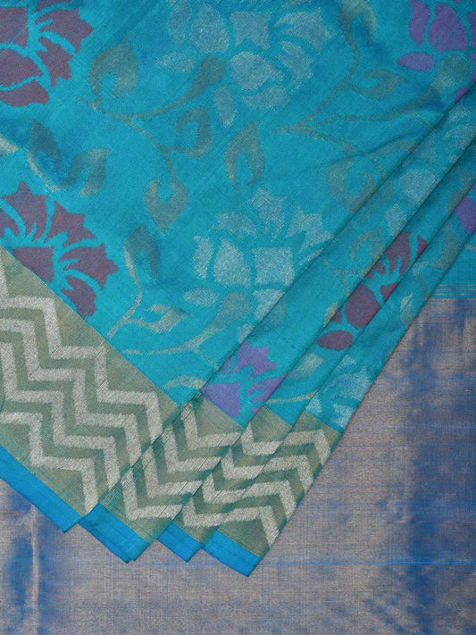 Blue Uppada Silk Handloom Saree with All Over Floral Design u2201