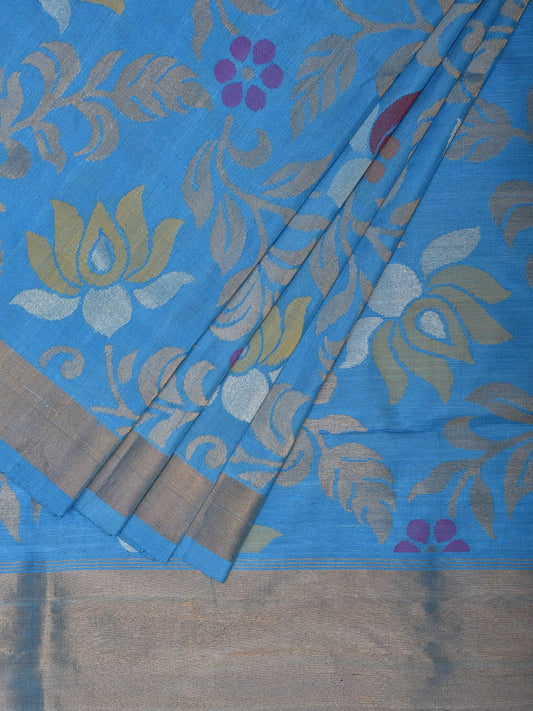 Blue Uppada Silk Handloom Saree with All Over Lotus Design u2306