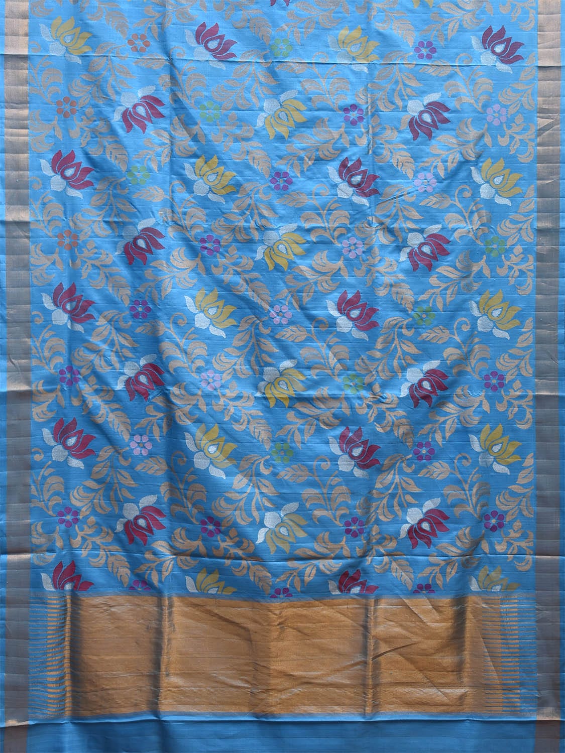 Blue Uppada Silk Handloom Saree with All Over Lotus Design u2306