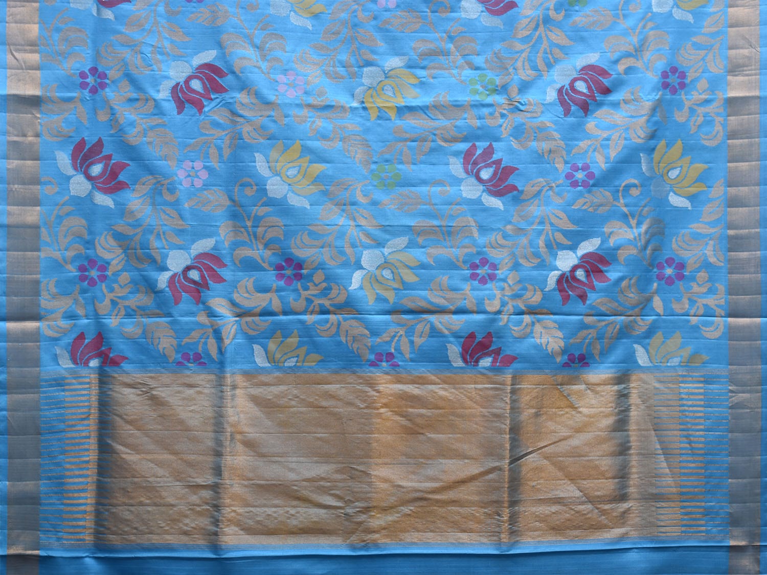 Blue Uppada Silk Handloom Saree with All Over Lotus Design u2306