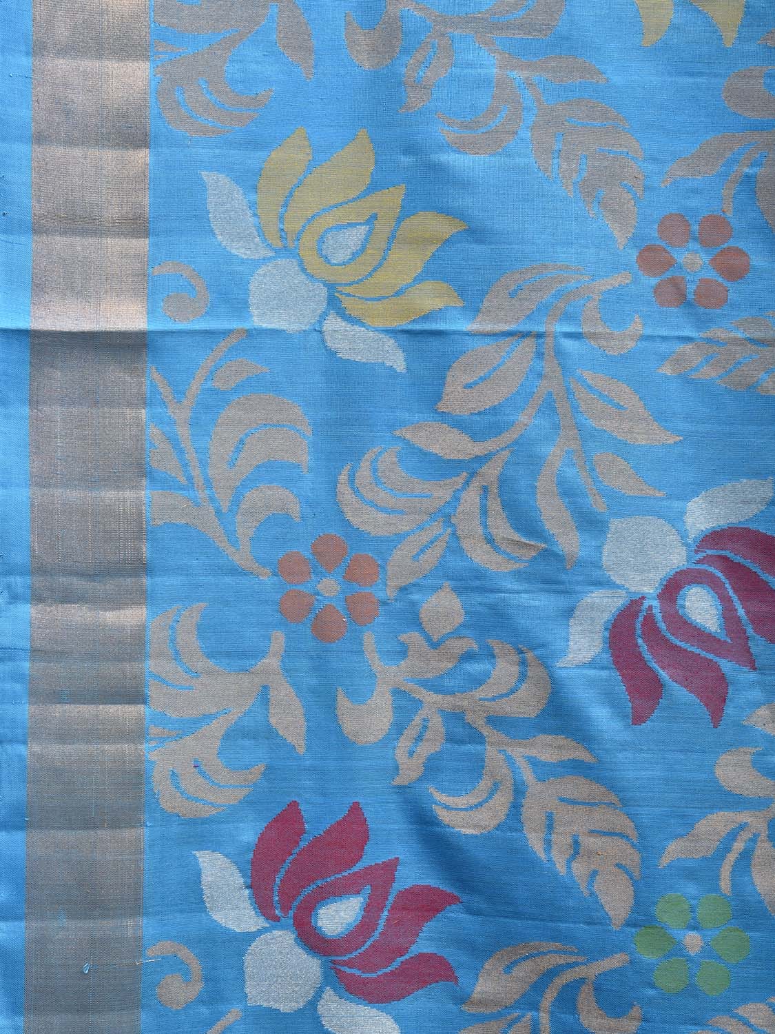 Blue Uppada Silk Handloom Saree with All Over Lotus Design u2306