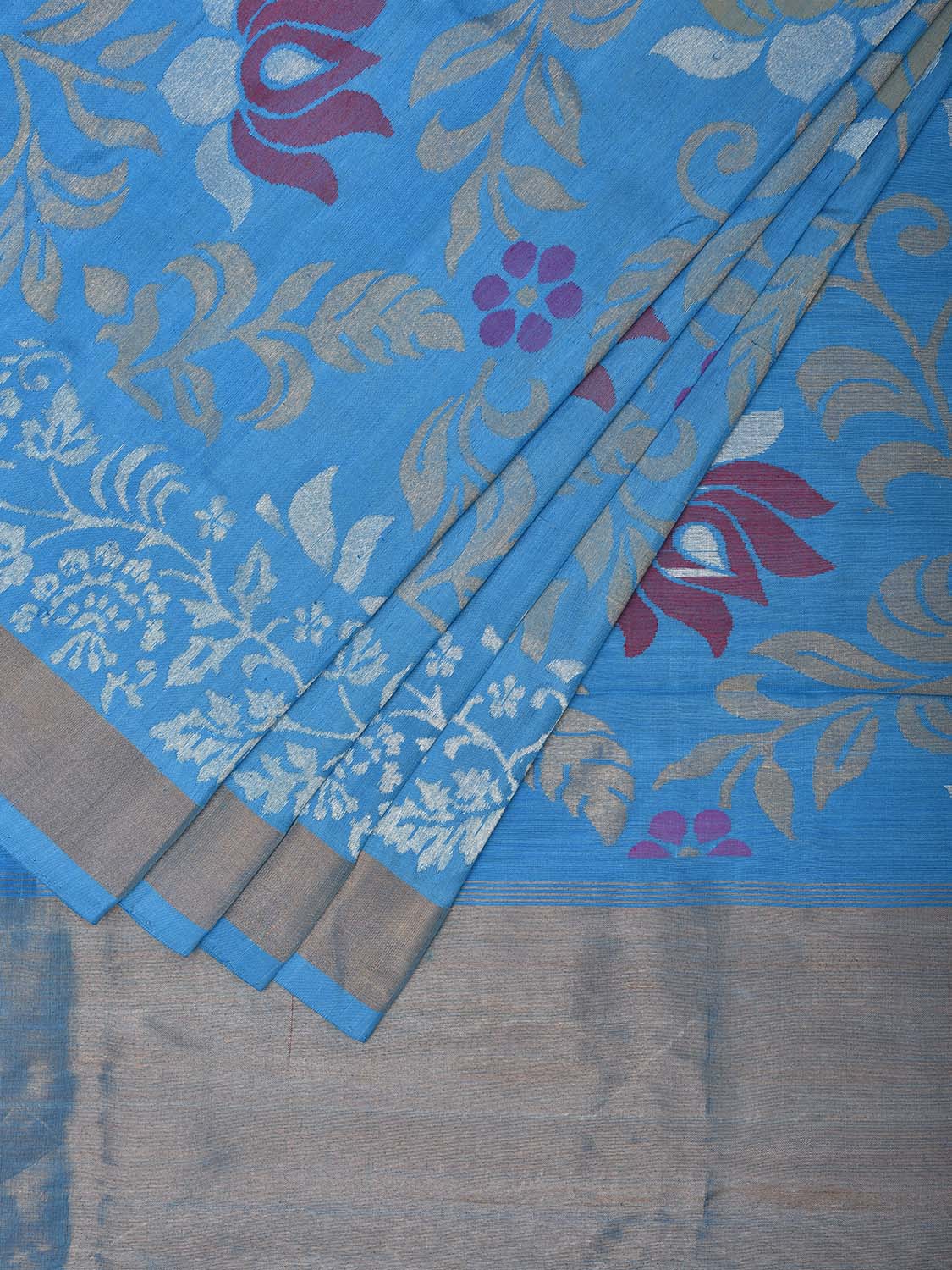 Blue Uppada Silk Handloom Saree with All Over Lotus Flower Design u2291