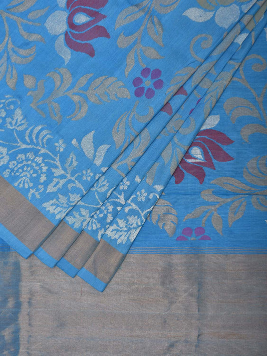 Blue Uppada Silk Handloom Saree with All Over Lotus Flower Design u2291