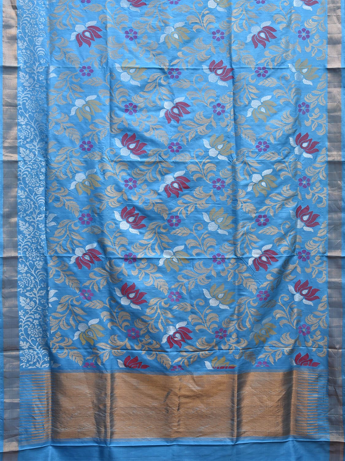 Blue Uppada Silk Handloom Saree with All Over Lotus Flower Design u2291