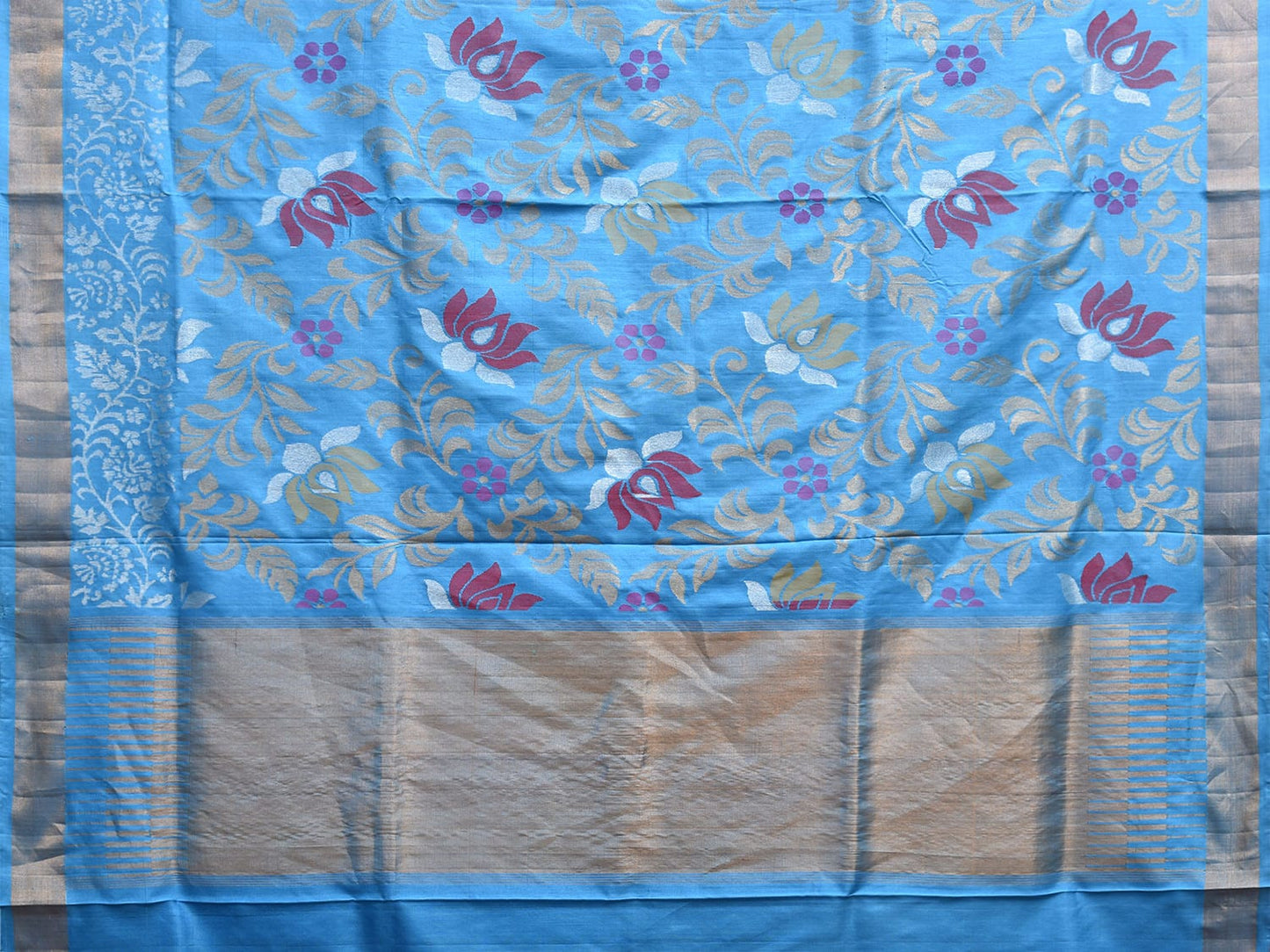 Blue Uppada Silk Handloom Saree with All Over Lotus Flower Design u2291