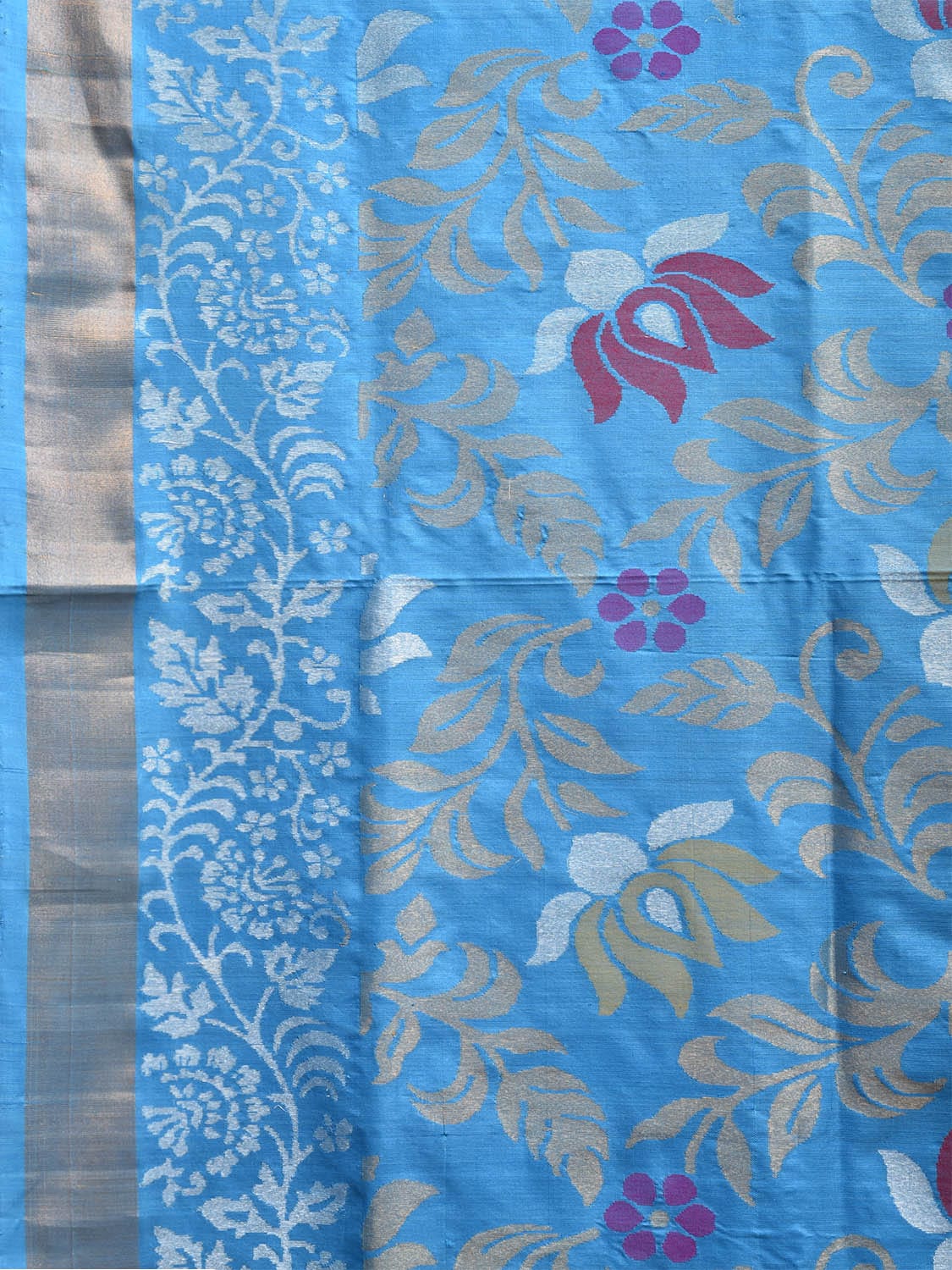 Blue Uppada Silk Handloom Saree with All Over Lotus Flower Design u2291