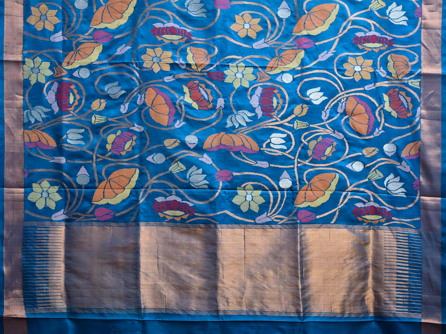 Blue Uppada Silk Handloom Saree with All Over Lotus Flowers Design u2350