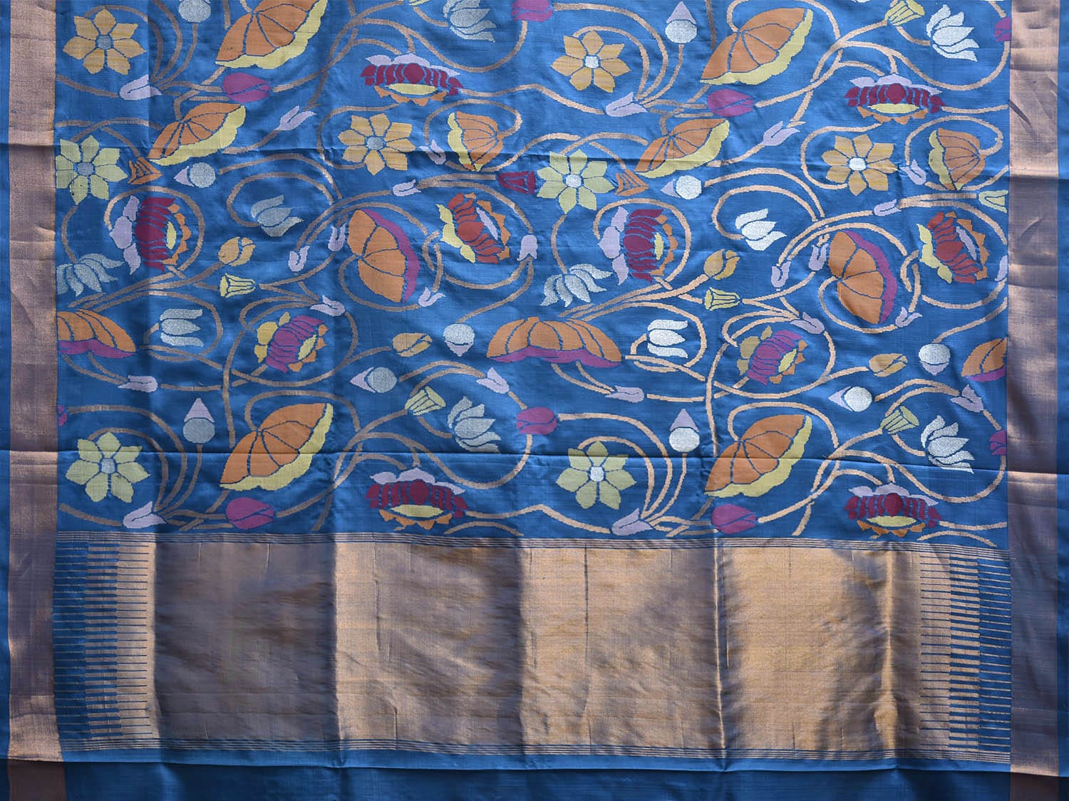 Blue Uppada Silk Handloom Saree with All Over Lotus Flowers Design u2350