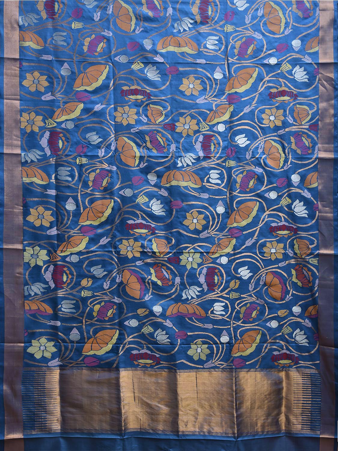 Blue Uppada Silk Handloom Saree with All Over Lotus Flowers Design u2350