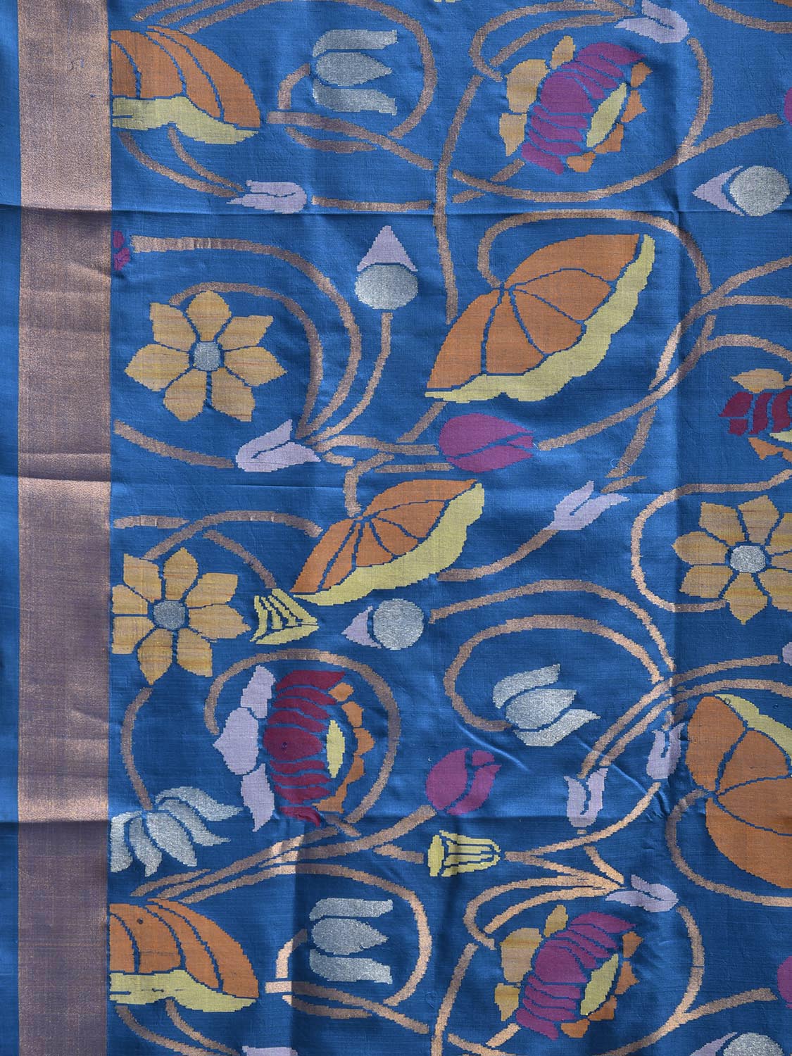 Blue Uppada Silk Handloom Saree with All Over Lotus Flowers Design u2350