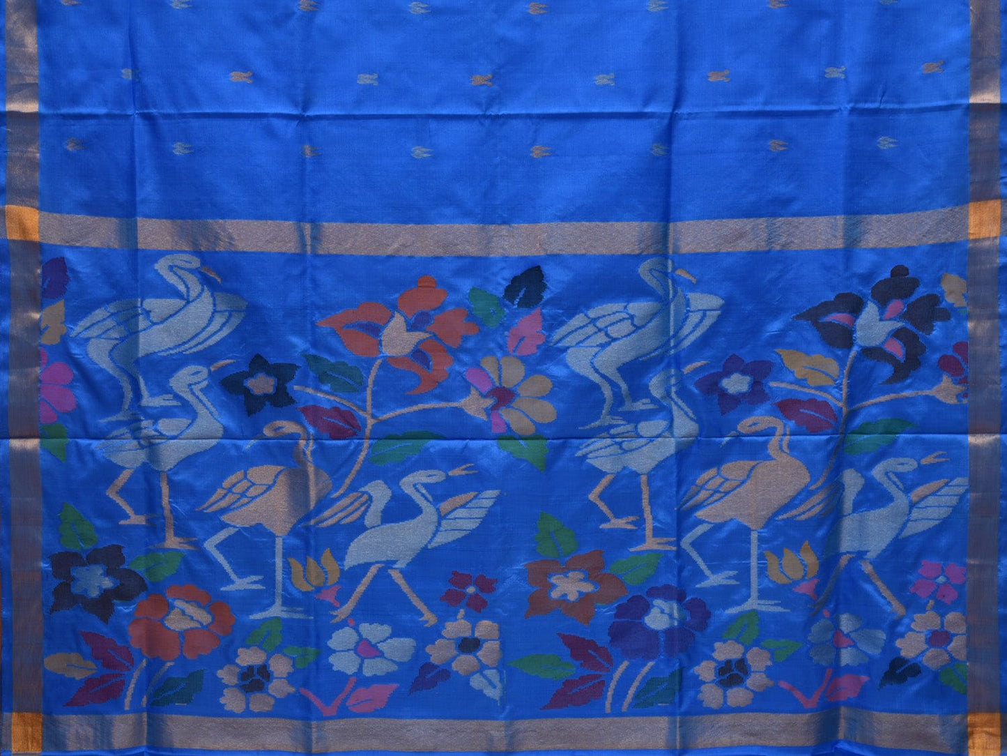 Blue Uppada Silk Handloom Saree with Birds and Floral Pallu Design u1916