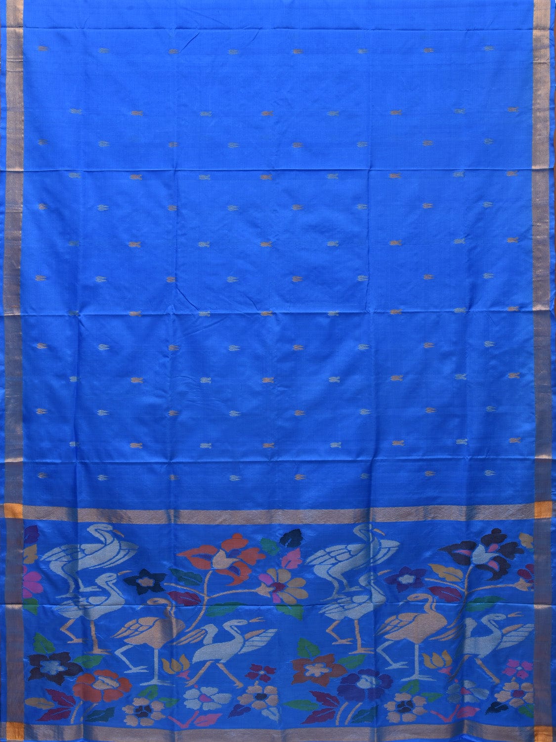 Blue Uppada Silk Handloom Saree with Birds and Floral Pallu Design u1916