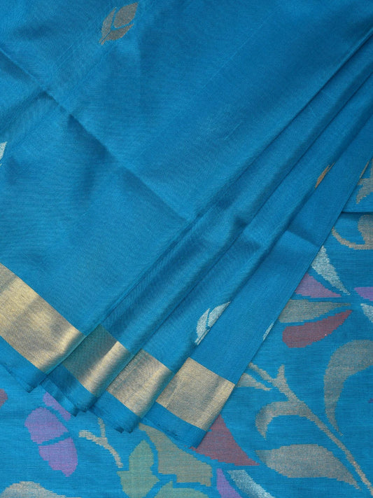 Blue Uppada Silk Handloom Saree with Floral and Birds Pallu Design u2173