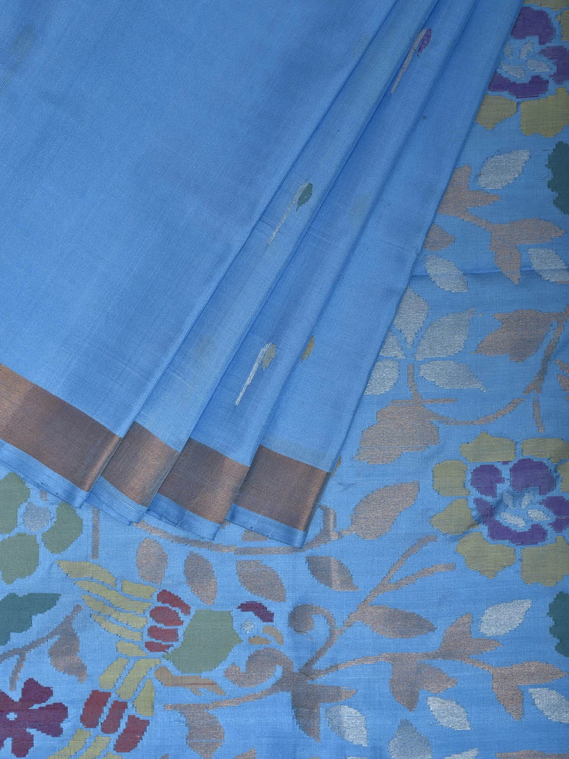 Blue Uppada Silk Handloom Saree with Floral and Birds Pallu Design u2346