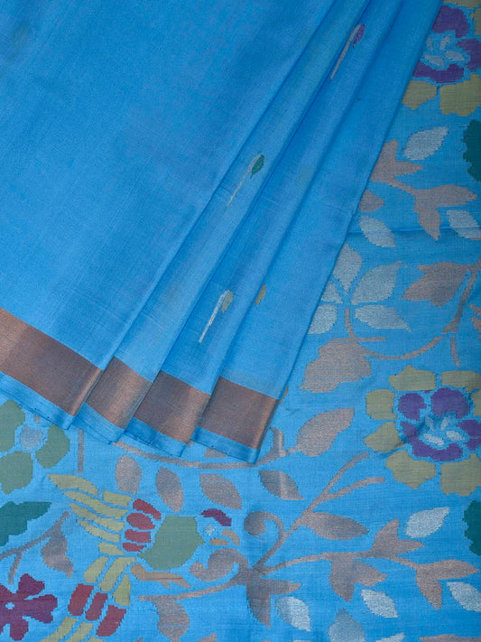 Blue Uppada Silk Handloom Saree with Floral and Birds Pallu Design u2346