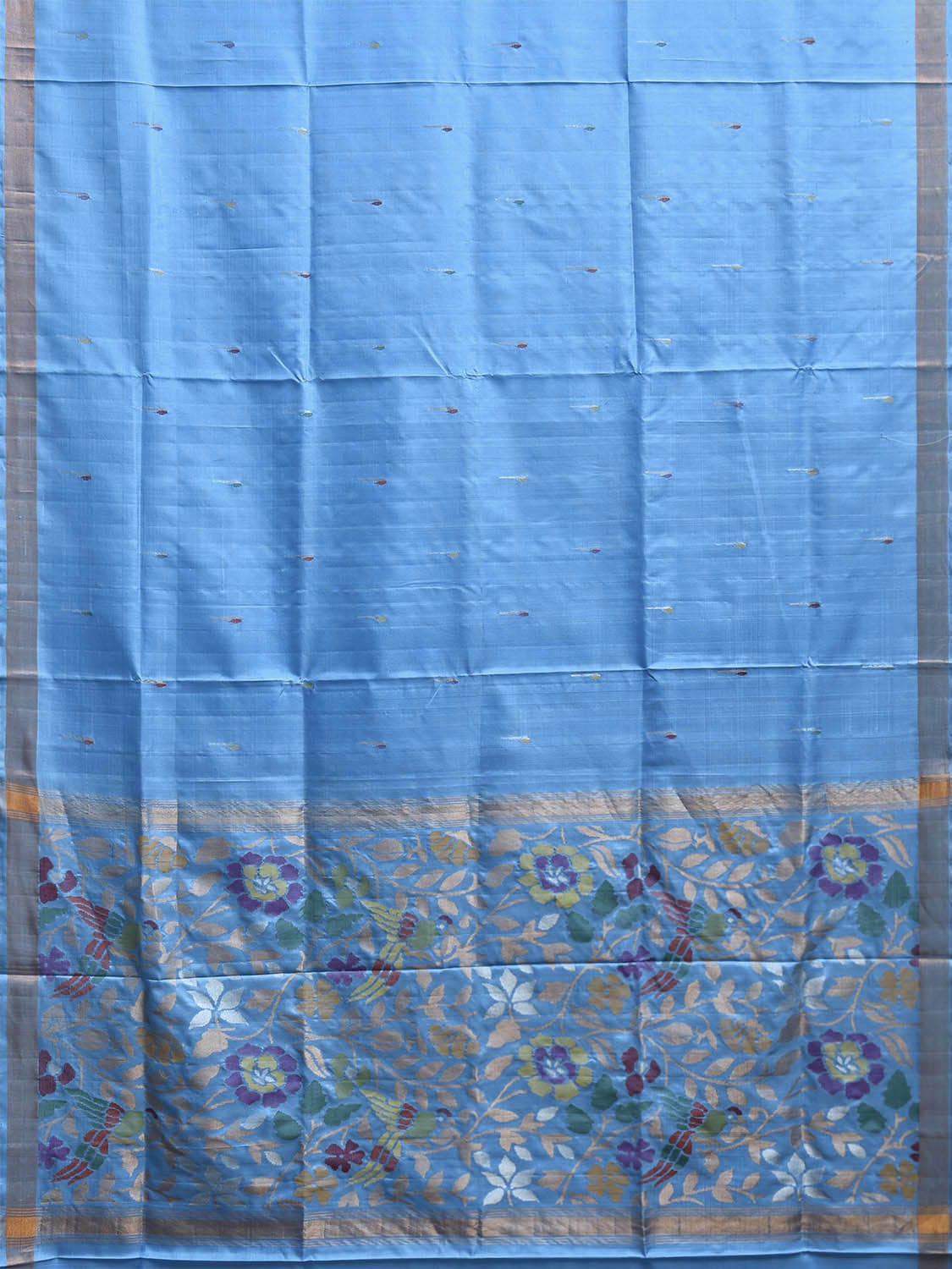 Blue Uppada Silk Handloom Saree with Floral and Birds Pallu Design u2346