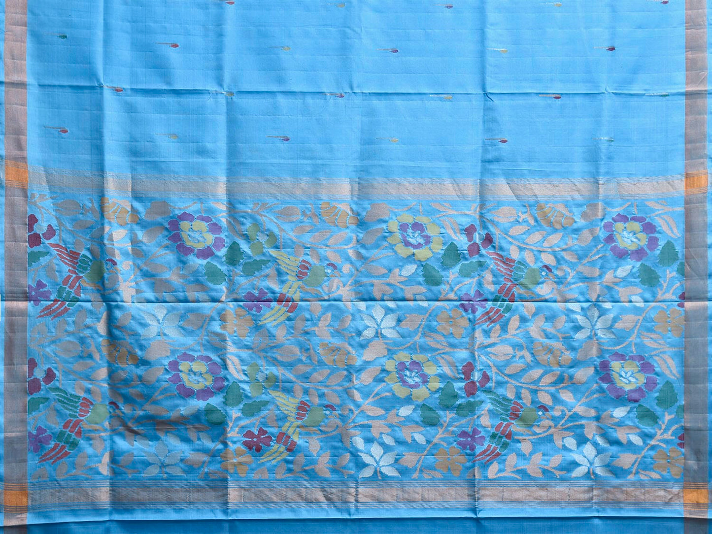 Blue Uppada Silk Handloom Saree with Floral and Birds Pallu Design u2346