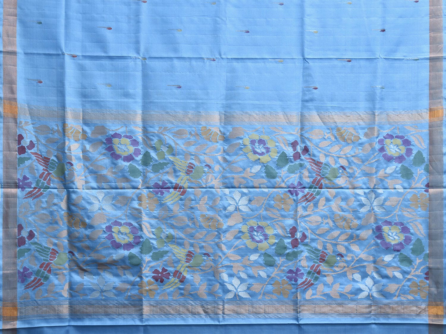 Blue Uppada Silk Handloom Saree with Floral and Birds Pallu Design u2346