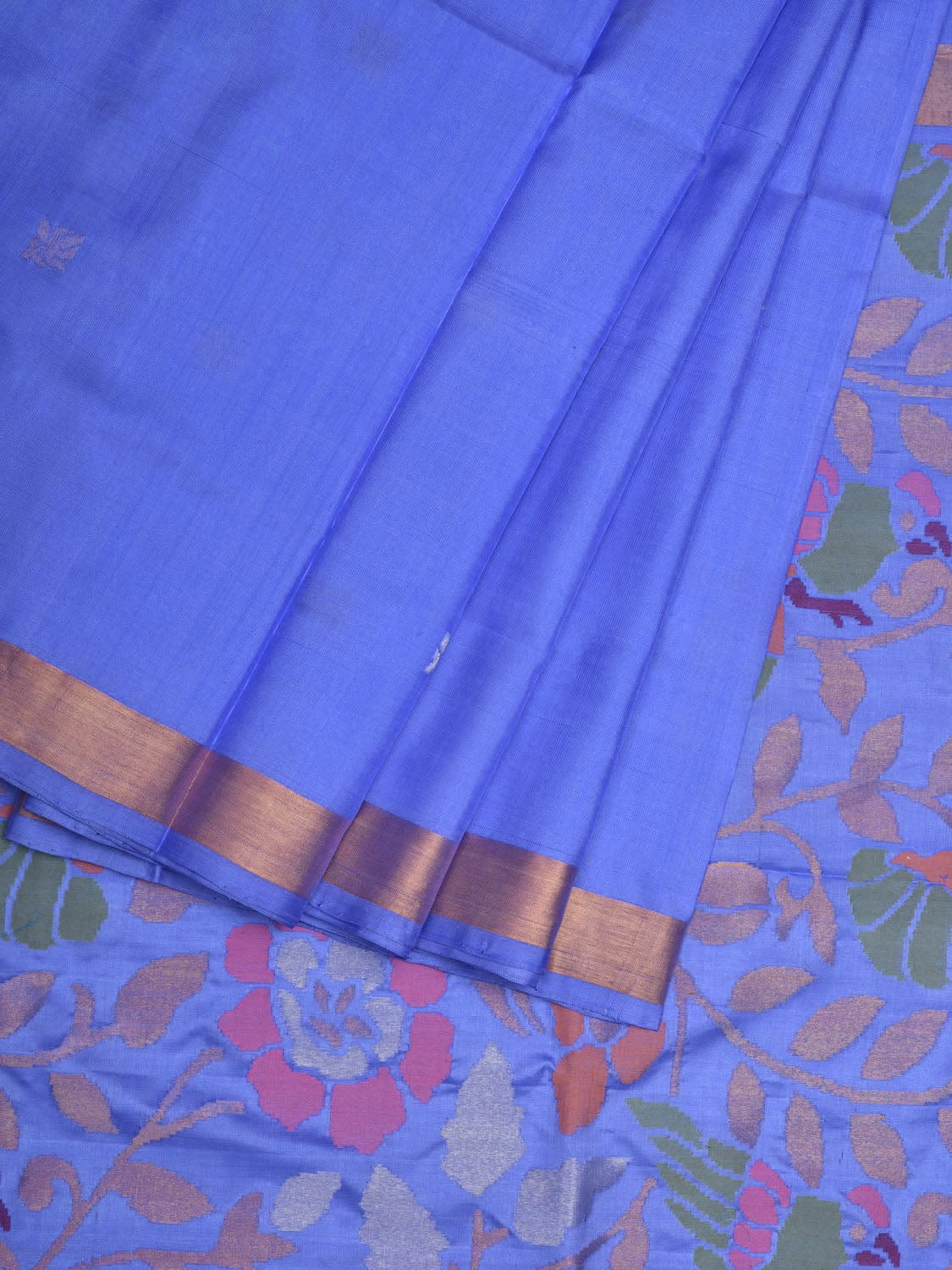 Blue Uppada Silk Handloom Saree with Floral Pallu Design u1896