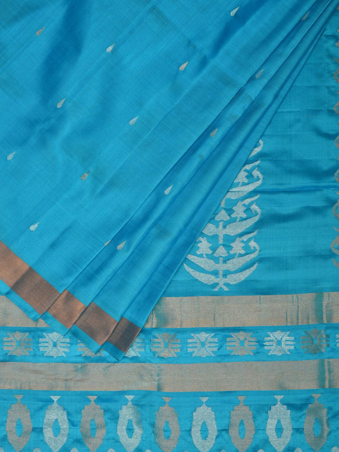 Blue Uppada Silk Handloom Saree with Karpur Pallu Design u1967