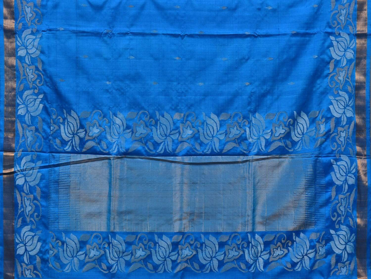 Blue Uppada Silk Handloom Saree with Lotus Border Design u1778