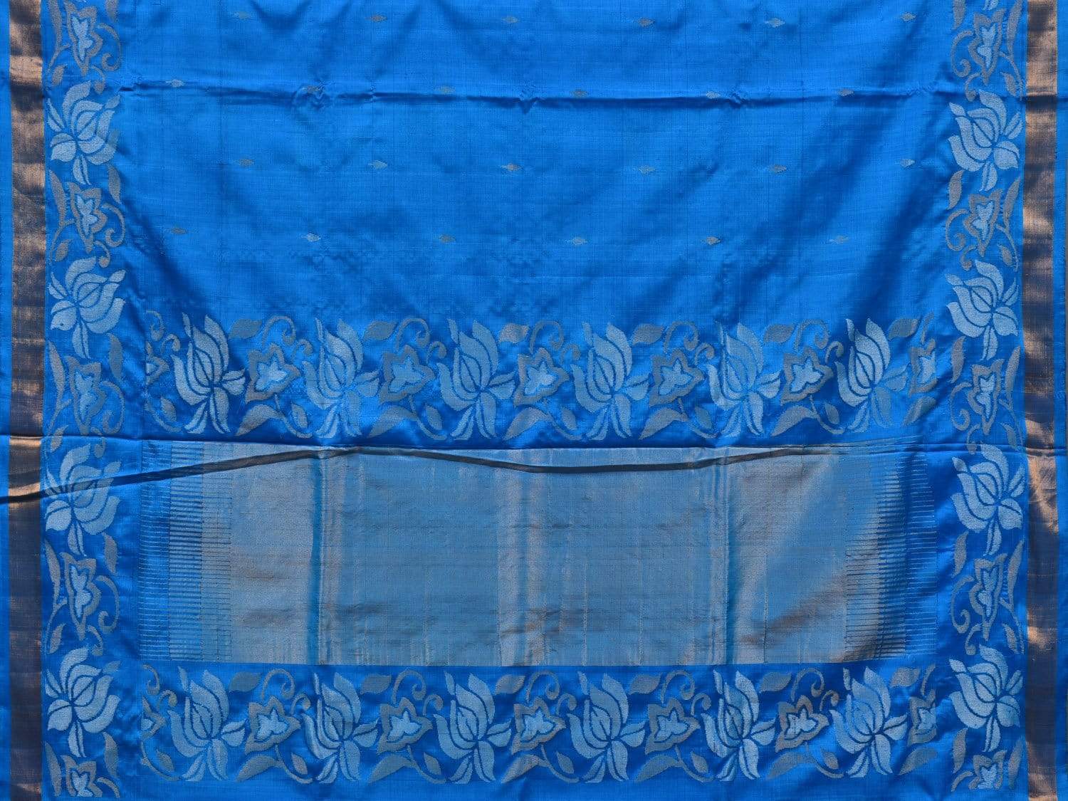 Blue Uppada Silk Handloom Saree with Lotus Border Design u1778