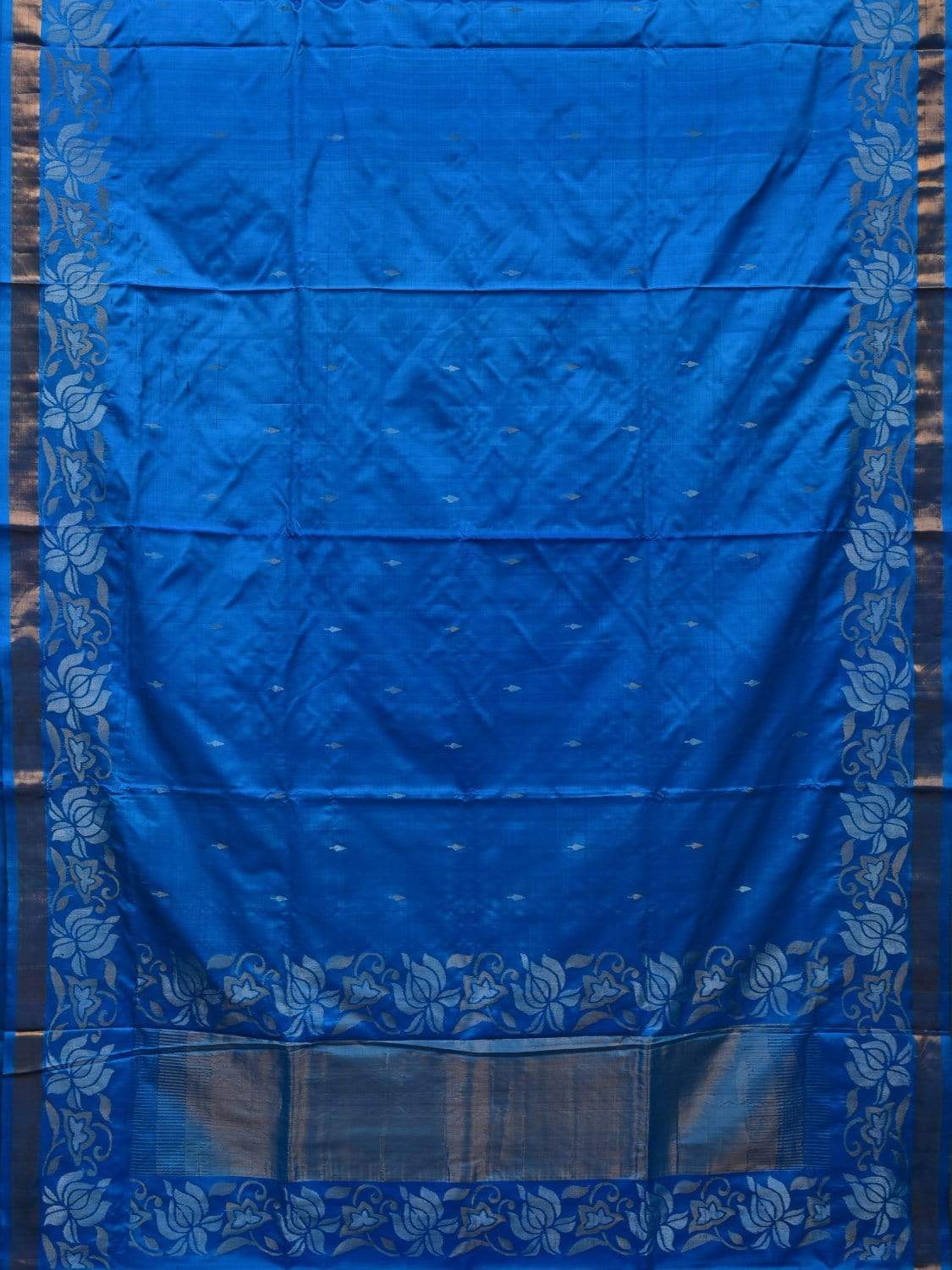 Blue Uppada Silk Handloom Saree with Lotus Border Design u1778