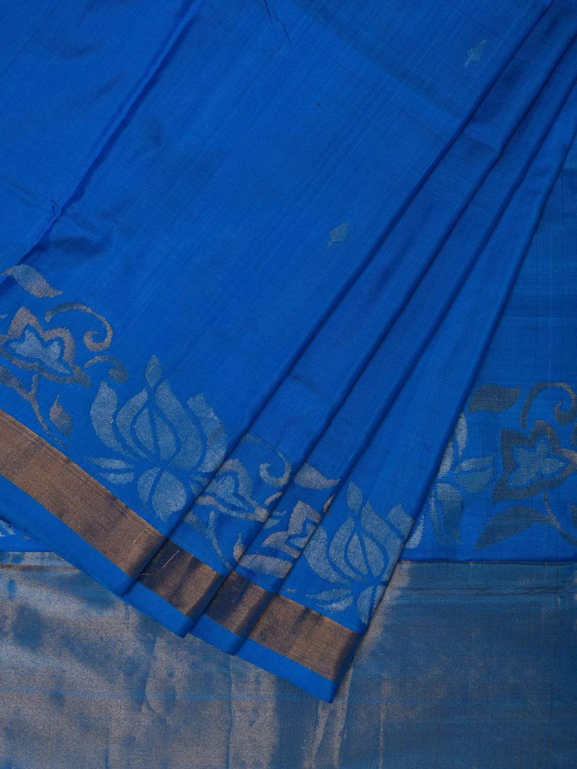 Blue Uppada Silk Handloom Saree with Lotus Border Design u1778