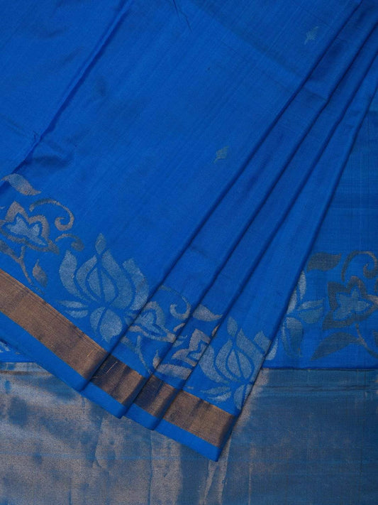 Blue Uppada Silk Handloom Saree with Lotus Border Design u1778