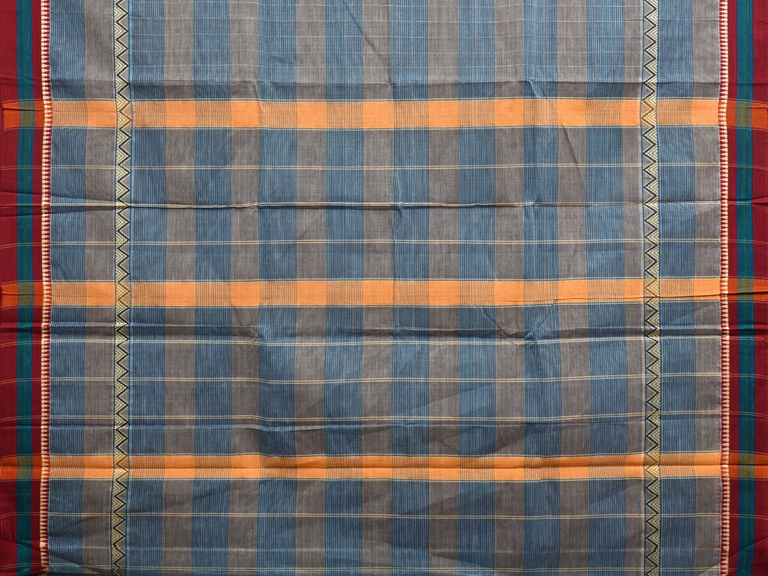 Blur and Grey Narayanpet Cotton Handloom Saree with Strips Design No Blouse np0839