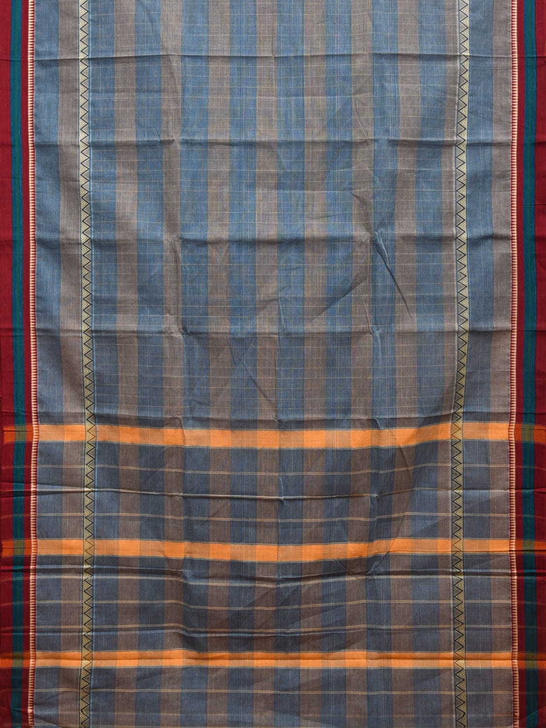 Blur and Grey Narayanpet Cotton Handloom Saree with Strips Design No Blouse np0839