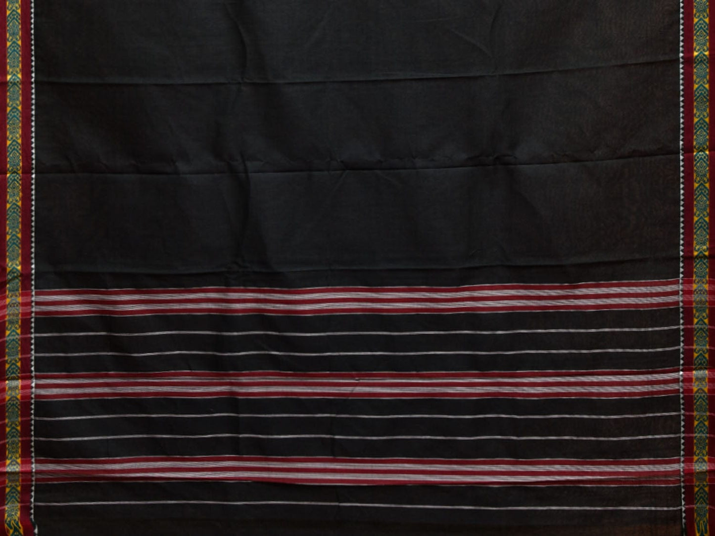 Bottle Green Narayanpet Cotton Plain Saree with Strips Pallu and Border Design np1128