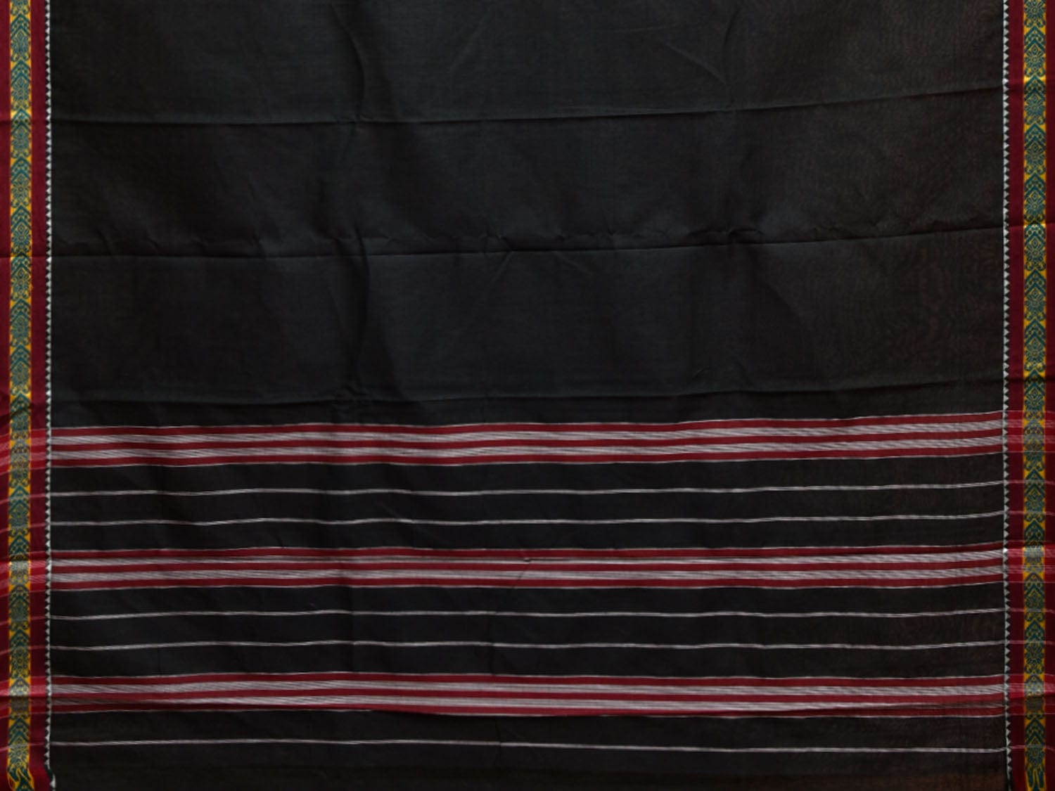 Bottle Green Narayanpet Cotton Plain Saree with Strips Pallu and Border Design np1128