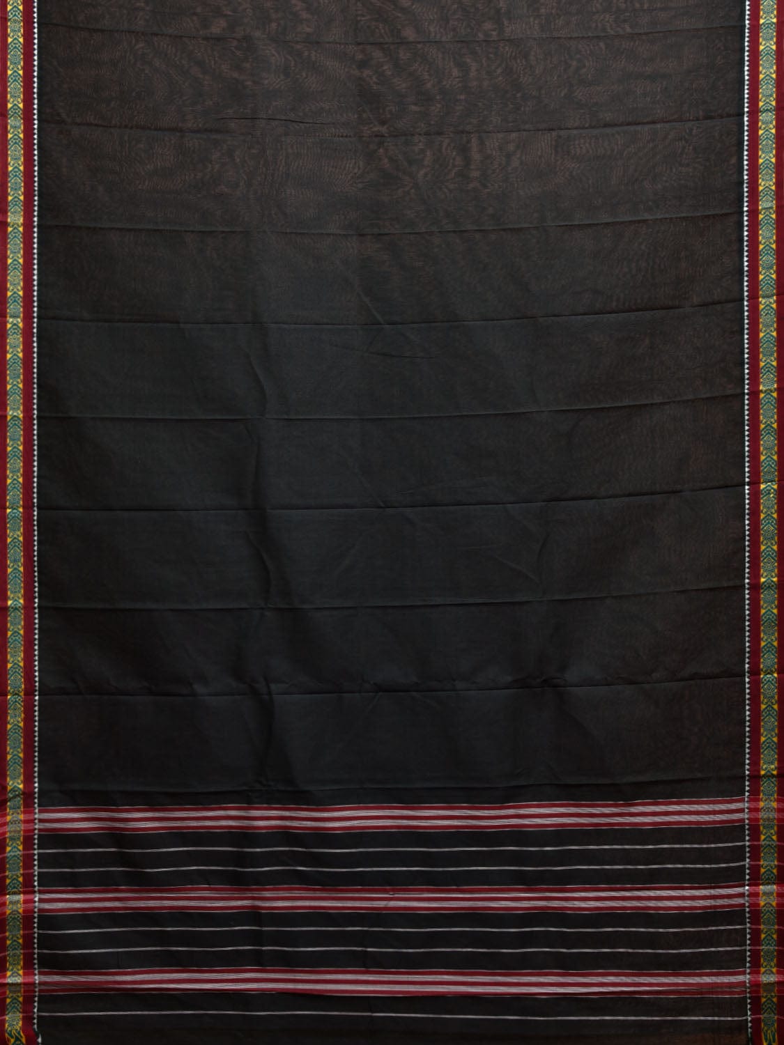 Bottle Green Narayanpet Cotton Plain Saree with Strips Pallu and Border Design np1128