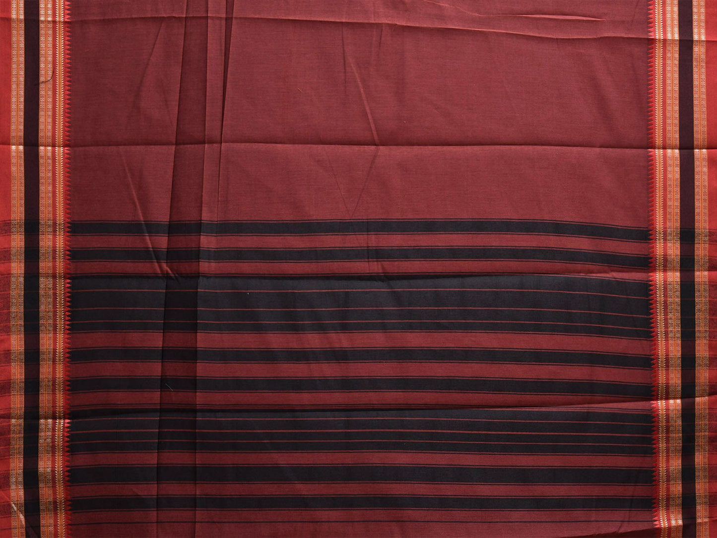 Brown and Black Bamboo Cotton Plain Saree with Strips Pallu Design No Blouse bc0793