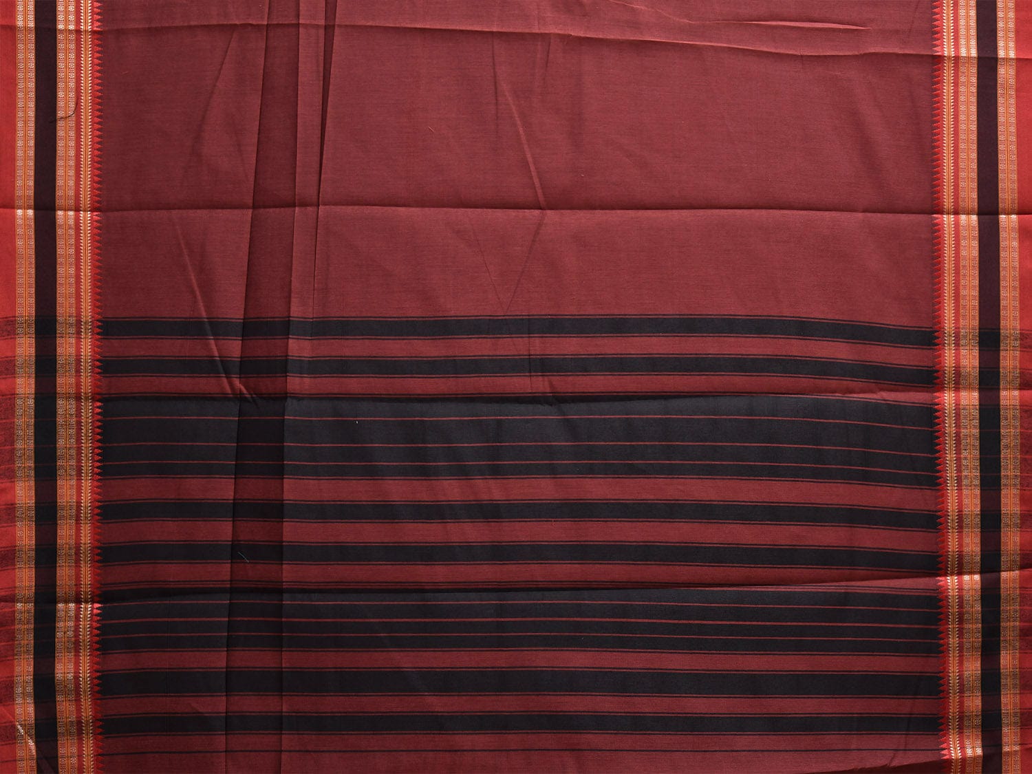 Brown and Black Bamboo Cotton Plain Saree with Strips Pallu Design No Blouse bc0793