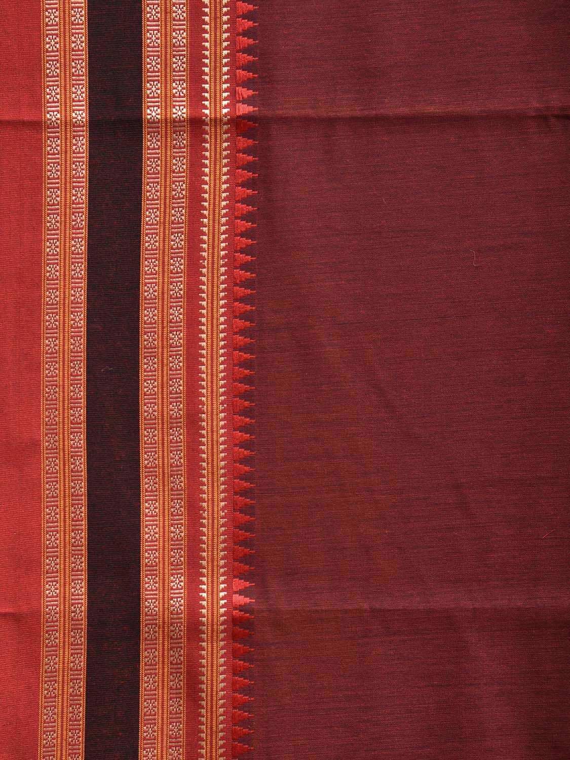 Brown and Black Bamboo Cotton Plain Saree with Strips Pallu Design No Blouse bc0793