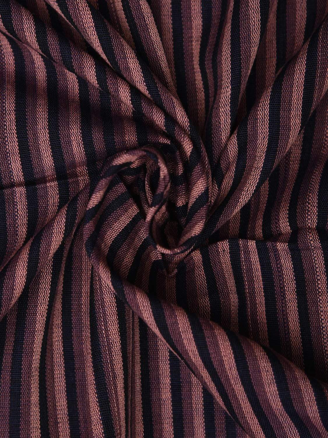 Brown and Black Khadi Cotton Handloom 2.5mts Fabric with Strips Design f0169