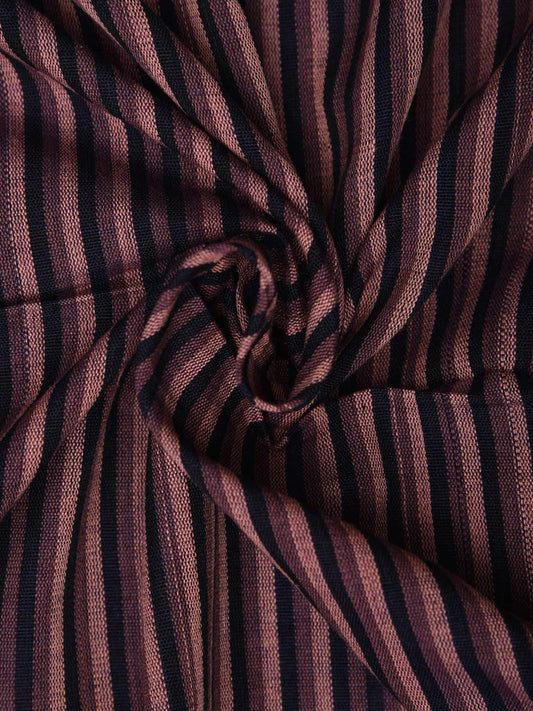 Brown and Black Khadi Cotton Handloom 2.5mts Fabric with Strips Design f0169