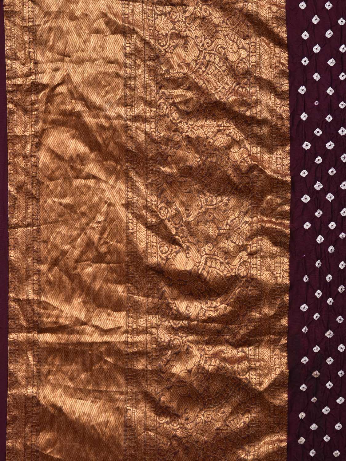 Brown and Blue Bandhani Kanchipuram Silk Handloom Saree with Kalamkari Pallu and Blouse Design bn0465